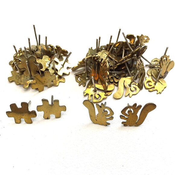 47 pairs Sterling Silver Animal Brass Owl Puzzle Squirrel Post Stud Earrings Lot - Picture 5 of 8